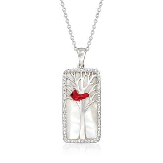 Ross-Simons Mother-Of-Pearl and. White Topaz Cardinal Pendant Necklace With Multicolored Enamel in Sterling Silver