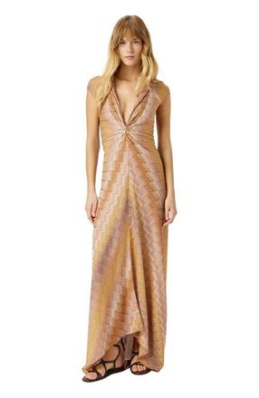 Missoni Viscose Lam&eacute; Snake-pattern Gown With Tie Neckline in Green& Brown at Nordstrom, Size 38 It