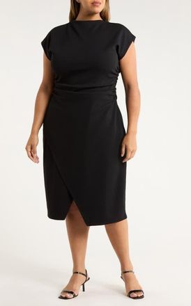 Nordstrom Ruched Cap Sleeve Dress in Black at Nordstrom, Size 2X