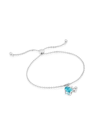 Tous Armband met bedel en blauwe steen - Zilver