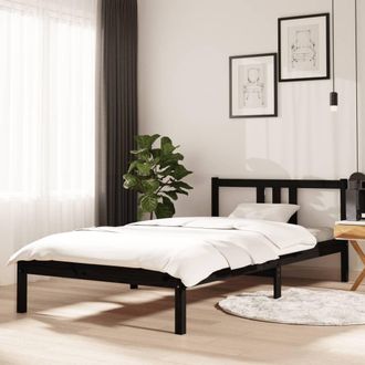 vidaXL Estructura De Cama Sin Colch&oacute;n Madera Maciza Negro 100x200 Cm Vidaxl