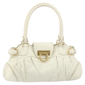 Ferragamo Gancini Handbag Leather White Leather Handbag (Pre-Owned)