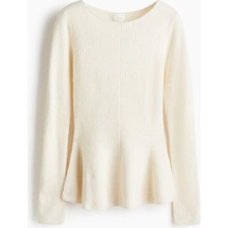 H&M Rib-knit Peplum Top in Cream at Nordstrom, Size 3X-Large