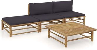 vidaXL Set De Muebles De Jard&iacute;n 4 Piezas Bamb&uacute; Con Cojines Gris Oscuro Vidaxl