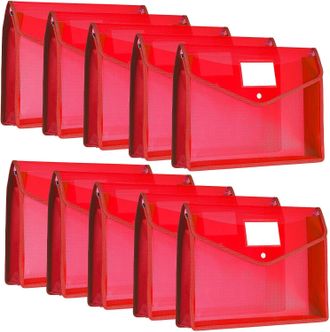 OEM Carpeta Expandible De Pl&aacute;stico Tipo Sobre De 10 Piezas Con Cierres A Presi&oacute;n Y Bolsillos, Tama&ntilde;o A4, Impermeable Y Transparente (roja, Formato Horizon