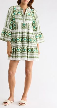 Elan Embroidered Cover-Up Dress in White Green at Nordstrom, Size Medium