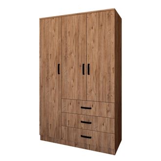 Dmora Guardarropa 3 Puertas Valdengo, Armario Dormitorio 3 Estantes, 3 Cajones, Perchero, 90x47 Cm Roble Marr&oacute;n