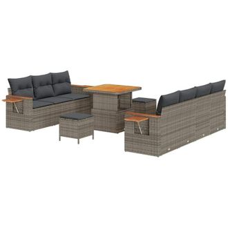 vidaXL Vidaxl - Conjunto De Sof&aacute; De Jard&iacute;n Con Coj&iacute;n 10 Pcs Gris Polirat&aacute;n