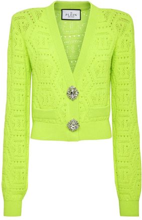 Philipp Plein Cardigan Monogram - Dames - Vesten - Geel - XS - Wol - Truien & Vesten