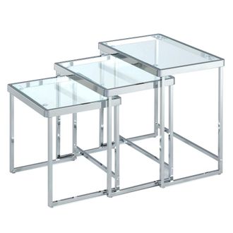 Oresteluchetta Set 3 mesas vidrio templado y estructura cromada, varios