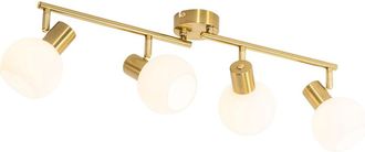 QAZQA Foco dorado con cristal opal y 4 luces orientables