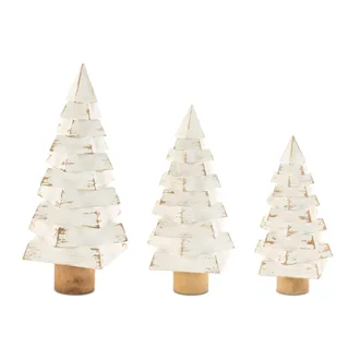 Melrose International Modern Wood Pine Tree (Set of 3) - White, Beige
