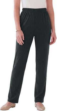 Roaman's Plus Size Soft Knit Relaxed Pull-On Straight Leg Pant in Heather Charcoal at Nordstrom, Size Medium
