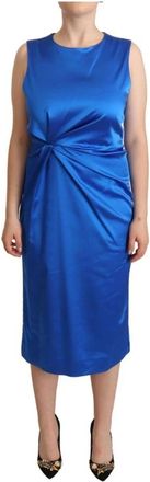 P.A.R.O.S.H. Sheath Mouwloze Midi Jurk - Dames - Casual kleedjes - Blauw - L - Kleedjes