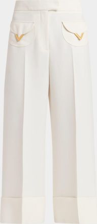Valentino Garavani V-Logo Pocket Wide-Leg Crop Pants