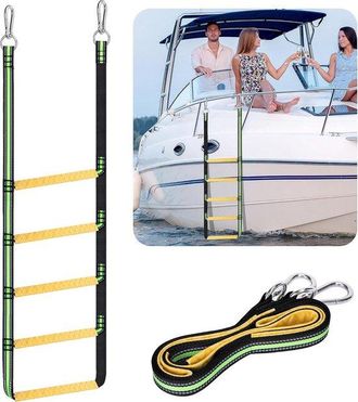 OEM Escalera De Cuerda, 5 Pelda&ntilde;os, 200 Kg, Escalera Plegable, Pontones, Kayaks, Motos Acu&aacute;ticas, Veleros, Canoas, Verde Fluorescente