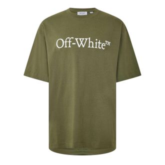Off-white Off White Heren-T-shirt met ronde hals en boekachtige letters (Mos/Wit)