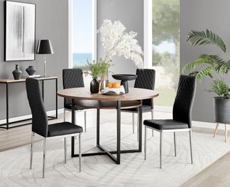 Furniturebox Adley Brown Wood Storage Dining Table & 4 Milan Chrome Leg Chairs in Black