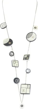 Chanel 2008 08C Geometric Record Resin Charm Station Long Necklace (Authentic Pre-Loved)