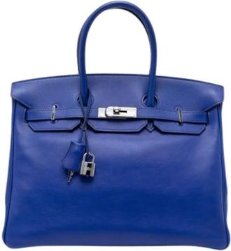 Herm&egrave;s Pre-owned Birkin 35 - Dames - Vintage Handtas - Blauw - ONE Size - Leer - Vintage