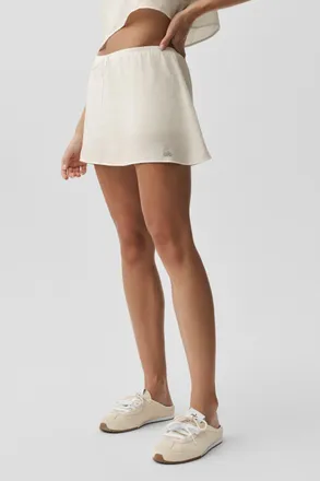 Alo | Semi-Sheer Golden Hour Tennis Skirt in Ivory, Size: Medium