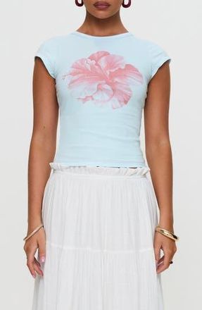 Princess Polly Owenz Hibiscus Graphic Baby Tee in Blue at Nordstrom Rack, Size 4
