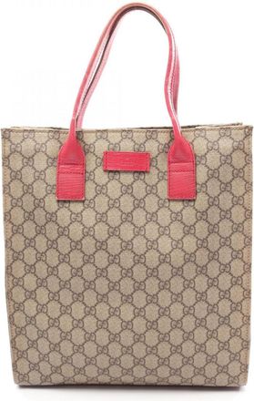 Gucci Beige Pink Pvc Coated Canvas Leather Handbag Tote Bag (Pre-Owned)