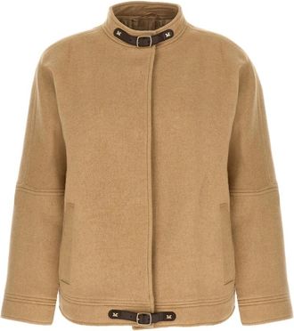 Max Mara Fascia Bomber Jacket - Dames - Zomerjassen - Beige - S - Leer - Jassen