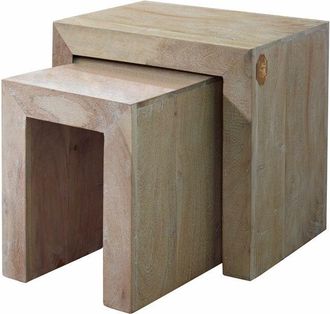 Massivmoebel24 tavolo dappoggio in legno di Acacia 45x35x45 pietra bianca sbiancato NATURE WHITE 12