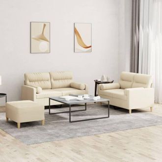 vidaXL Vidaxl - Juego De Sof&aacute;s Con Cojines 3 Piezas Tela Crema