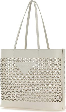 Prada Womens White Leather Shopping Bag Bianco Exterior: Borse A Mano
