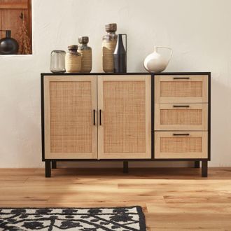 Sweeek 120cm Wood And Cane Effect Sideboard With 2 Doors