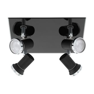 Loops Flush Ceiling Light Colour Black Chrome Shade Clear Glass Bulb GU10 4x3.3W