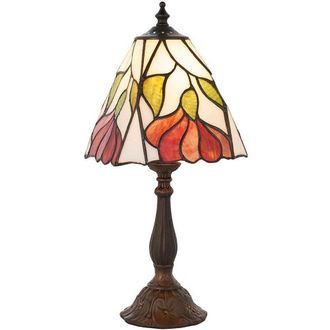 Loops Tiffany Glass Floral Design Table Lamp - Dark Bronze Effect - Dimmable LED Lamp in Clear