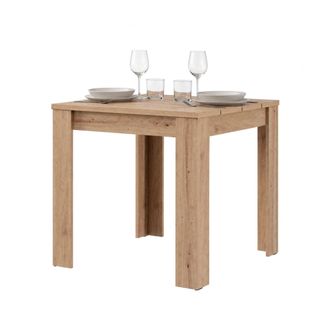 Dmora Mesa Fija Trosa, 6 Plazas, Encimera Efecto Listones, Forma Cuadrada, 80x80x76h Cm, Roble Nodoso Marr&oacute;n