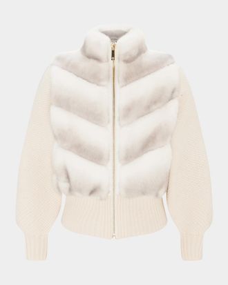 Gorski Faux-Fur Mink Jacket With Wool Knit Sleeves