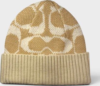 Coach Womens Signature Jumbo Beanie Camel Beige - Tan