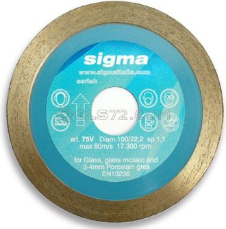 Sigma Disco De Diamante 75v Para Corte Seco &Oslash;100mm Foro 22,2mm Espesor 1,1mm