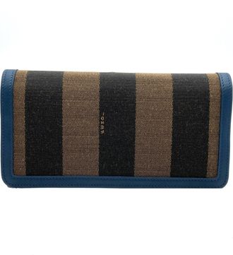 Fendi Pequin Brown Canvas Leather Long Wallet (Bi-Fold) (Pre-Owned)