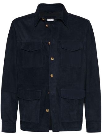 Brunello Cucinelli Giacca-camicia in pelle - Blu