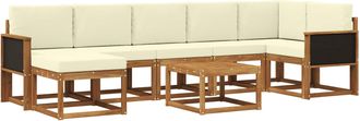 vidaXL Conjunto De Sof&aacute;s De Exterior 8 Uds. Natural Y Crema Poli&eacute;ster Vidaxl