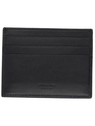 Ferragamo Logo Calf Leather Card Case - Black