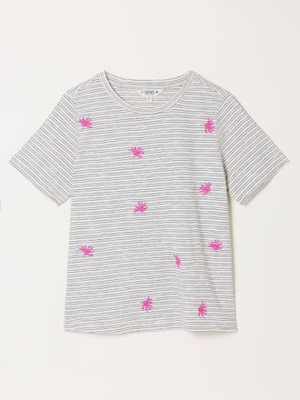 Fat Face FatFace Ivory Stripe Embroidered Flower T-Shirt