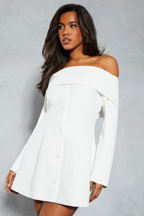 Misspap Womens Tailored Bardot Blazer Dress - Ivory - Size 8 UK