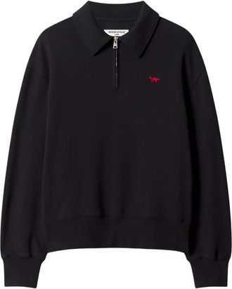 Maison Kitsun&eacute; Profile Fox Zipped Polo Sweatshirt - Heren - Vesten met rits - Zwart - S - Katoen - Hoodies & sweatvesten