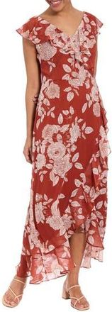 London Times Ruffle Wrap Maxi Dress in Picante/White Alyssum at Nordstrom Rack, Size 12