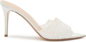 Gianvito Rossi Yvonne 85 Floral-lace Leather Mules - White - 37 (IT37 / UK4)