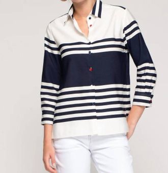 Vilagallo Horizontal Stripe Shirt In Navy And White