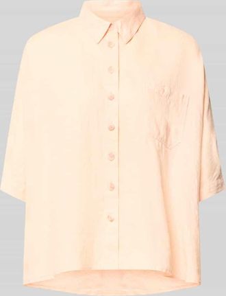 Emily van den Bergh Relaxed Fit Leinenbluse mit Brusttasche in Apricot, Gr&ouml;&szlig;e L/XL