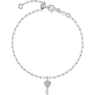 Lafonn Key to Forever Simulated Diamond Key Charm Bracelet in Silver at Nordstrom, Size 6.75